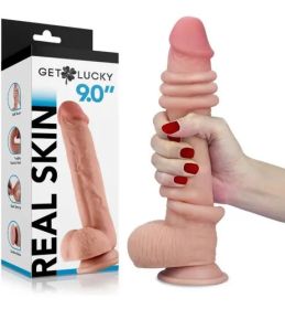 Get Lucky Real Skin 9" Dual Layer Dildo Beige