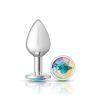 Clear Iridescent Round Gem Silver Metal Plug