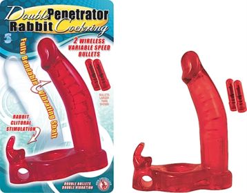 Double Penetrator Rabbit Cock Ring (Color: Red)