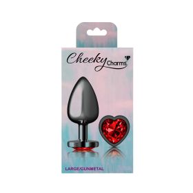 Deep Red Heart Gem Gunmetal Metal Plug (size: Lg)