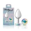 Clear Iridescent Round Gem Silver Metal Plug