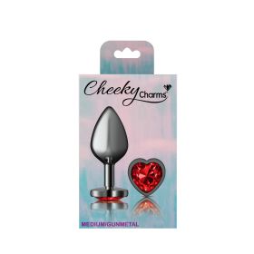 Deep Red Heart Gem Gunmetal Metal Plug (size: Md)