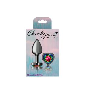 Rainbow Heart Gem Gunmetal Metal Plug (size: Sm)