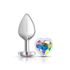 Clear Iridescent Heart Gem Silver Metal Plug (size: Md)