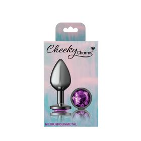 Purple Round Gem Gunmetal Metal Plug (size: Md)