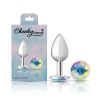 Clear Iridescent Round Gem Silver Metal Plug