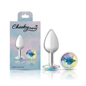 Clear Iridescent Round Gem Silver Metal Plug (size: Sm)