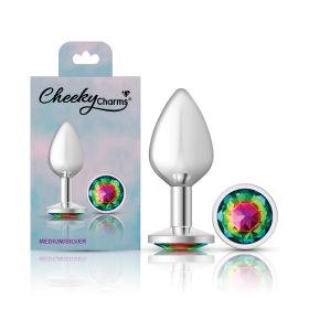 Rainbow Round Gem Silver Metal Plug (size: Md)