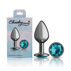 Teal Round Gem Gunmetal Metal Plug (size: Md)