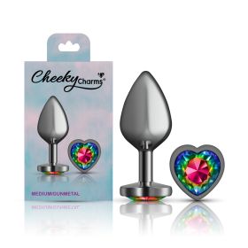 Rainbow Heart Gem Gunmetal Metal Plug (size: Md)