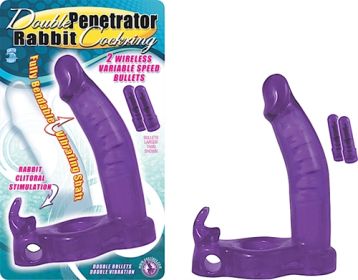 Double Penetrator Rabbit Cock Ring (Color: purple)