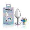 Clear Iridescent Heart Gem Silver Metal Plug