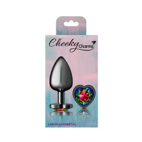 Rainbow Heart Gem Gunmetal Metal Plug (size: Lg)