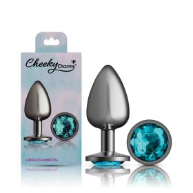 Teal Round Gem Gunmetal Metal Plug (size: Lg)