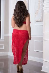 2 Pc. Shoulder-Baring Laced Night Dress - Queen Size (Color: Red Cherry)