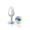 Clear Iridescent Round Gem Silver Metal Plug