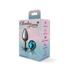 Teal Round Gem Gunmetal Metal Plug (size: Sm)