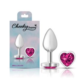 Bright Pink Heart Gem Silver Metal Plug (size: Sm)